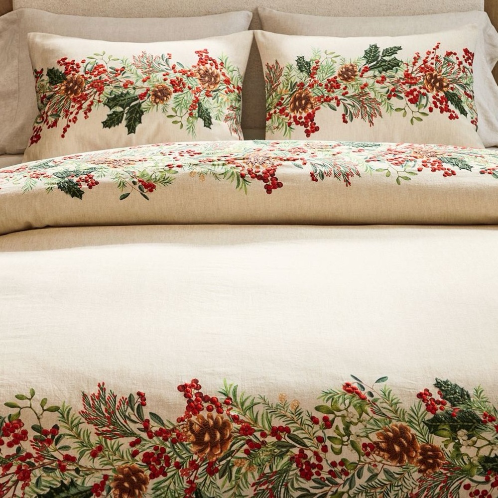 Brand New Pottery Barn Holly Berry Wreath Duvet Cover Full/Queen